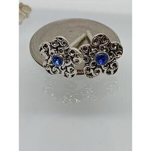 Vintage Estate Jewelry NOS .925 Sterling Silver Light Blue Crystal New Earrings